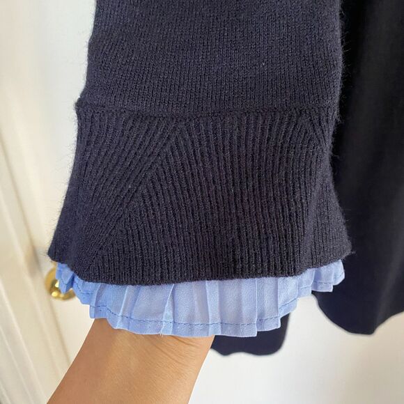 VINCE CAMUTO Blue Ruffled Peek a Boo Collar & Sleeve Sweater Mini Dress Size S - Picture 3 of 7